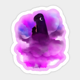 Dreaming girl in the purple sky Sticker